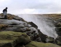 Waterfall blown backwards by high winds