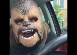 Woman Finds Pure Happiness in Chewbecca Mask